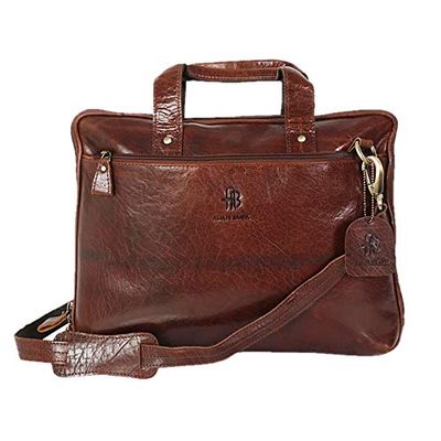Adam Burk Leather Laptop Messenger Portfolio Shoulder Travel Bag Brown Back to 18ABP5BR