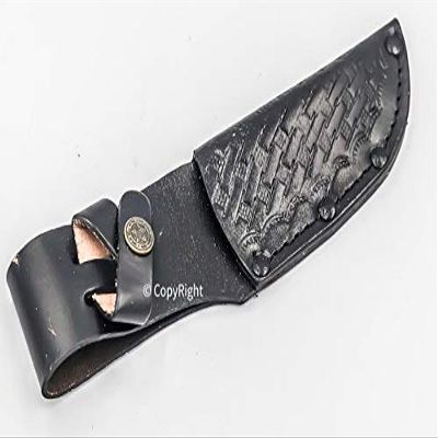 DamaskerUS 7.5" Custom Handmade Pure Leather Sheath for Blade Knife Engraved New - Black