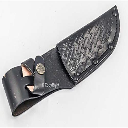 DamaskerUS 7.5" Custom Handmade Pure Leather Sheath for Blade Knife Engraved New - Black
