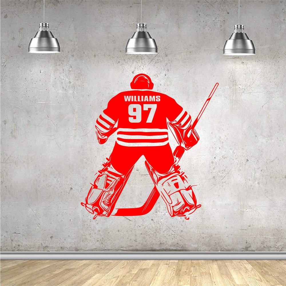 Custom Name and Number Personalized Hockey Player Wall Decal - Choose Your Name and Number Goalie Player Jerseys Sport Vinyl Sticker Decor Kids Bedroom Des-7