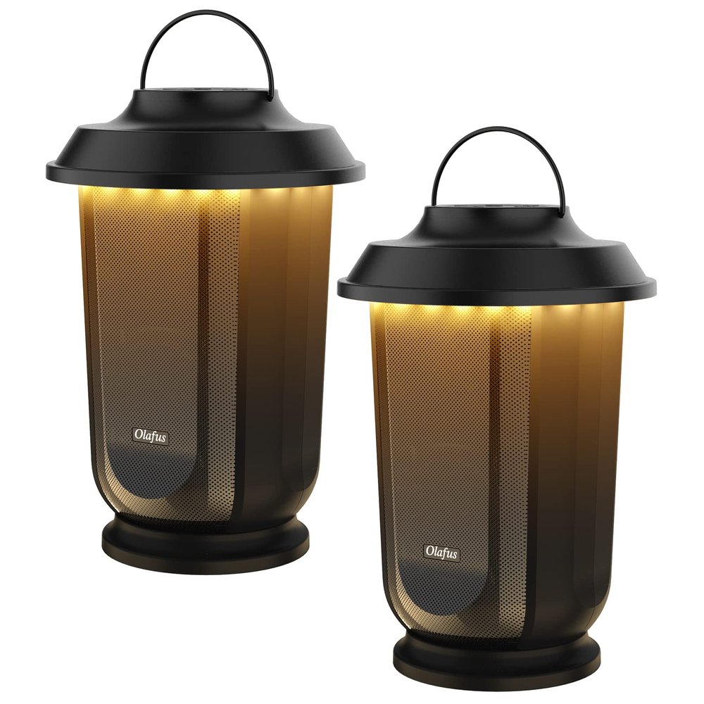 Olafus Outdoor Bluetooth Speakers 2 Packs, 40W True Wireless Stereo Patio Speaker Dual Pairing Lantern Speaker, 20 Warm White LED, Rich Bass for Garden Yard Camping