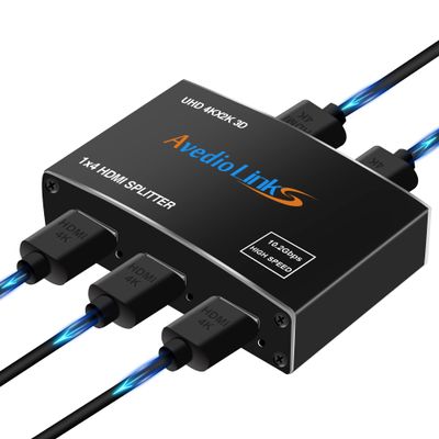 avedio Links 4K@60Hz HDMI Splitter 1 in 4 Out with 4 feet Hdmi Cable, 1x4 HDMI Splitter Duplicate/Mirror Screen, 4 Way Splitters Support Full HD 1080P 3D, Compatible with HDTV, PS5, Projector