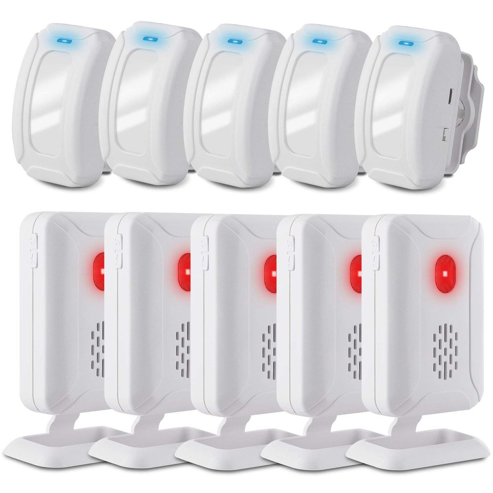 GREENCYCLE Wireless Motion Sensor Detector Alarm, Home Security Business Alert, Store Welcome Chime Door Entry Doorbell (918 Feet, 36 Tunes, 4 Volume Levels, LED Indicators), 5 Pack