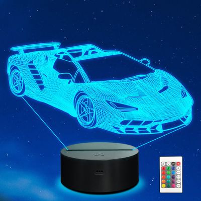 Ammonite Race Car Gifts,3D Car Lamp with Remote Control 16 Colors Changing and Timing Function, Party Supplies Holiday Xmas Birthday Gifts for Kids Child Teen