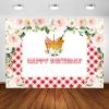 Avezano Picnic Birthday Party Backdrop for Girl Blush Pink Floral Red Gingham Birthday Party Photography Background Girl Summer Park Birthday Party Decoration Photoshoot (8x6ft) view 1