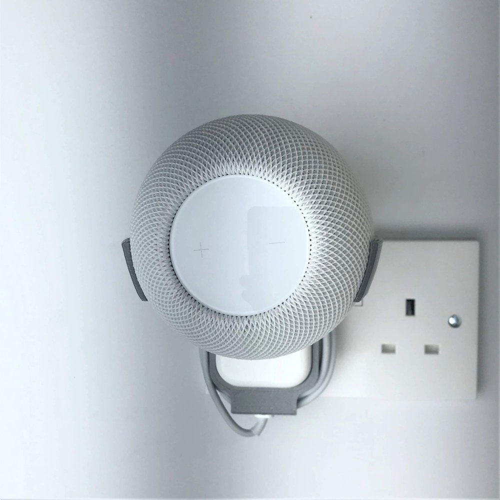 3D Cabin Plug Mount Bracket Holder Holster Compatible with Apple HomePod Mini Siri Grey