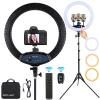 19 inch LED Ring Light LCD Display Touch Screen with Tripod Stand Dimmable Makeup Selfie Ring Light for Studio Portrait YouTube Vlog Video Shooting with Carrying Bag and Remote Controller, CRI>90 view 1