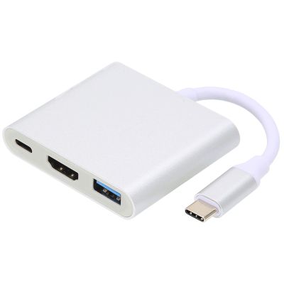 4K HD 3 in 1 TypeC Hub Expansion Docking Station TypeC to Compatible/USB/PD MultiPort Same Screen Adapter Converter Cable (Silver)