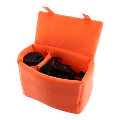 Qinlorgo Camera Insert Bag, Nylon + Velvet DSLR Camera Bag Camera Protect Bag Camera Purse Camera Sleeve 24x12x18cm for SLR Camera Professionals(Orange)