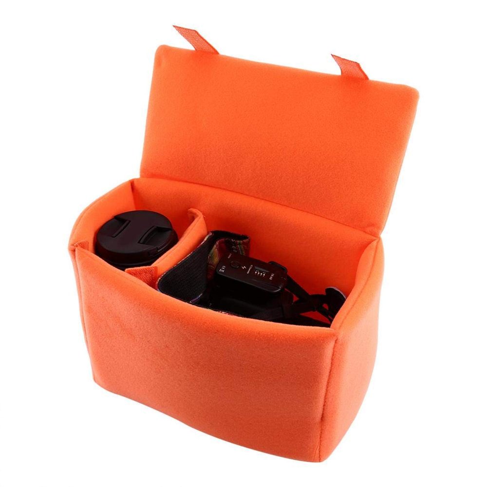 Qinlorgo Camera Insert Bag, Nylon + Velvet DSLR Camera Bag Camera Protect Bag Camera Purse Camera Sleeve 24x12x18cm for SLR Camera Professionals(Orange)