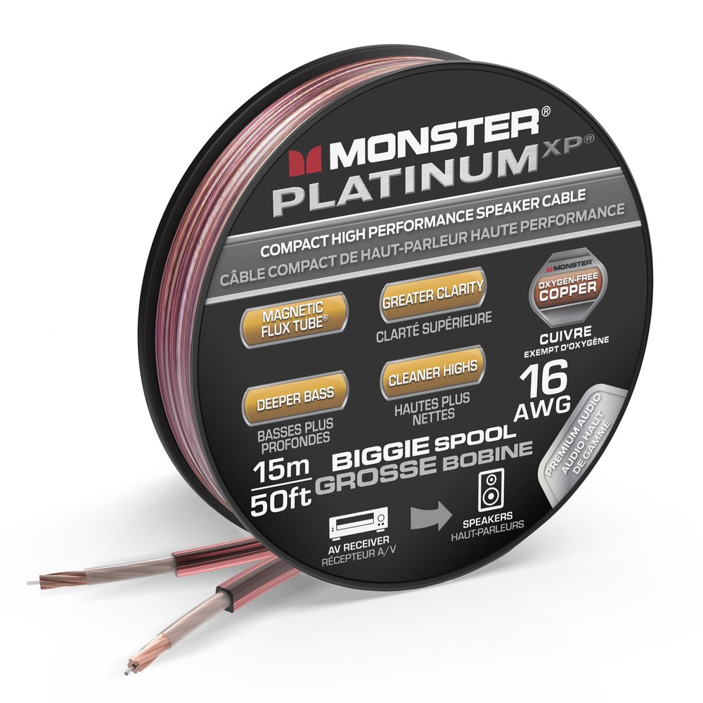 Monster 16 AWG Speaker Wire: Advanced Performance XP Speaker Cable 50 FT Spool with Oxygen Free Audio Wire Construction (OFC) - Easy to Strip & Install Speaker Cables