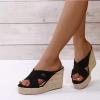 ZBYY Wedge Sandals for Women,Summer Strappy Espadrille Platform Slide Open Toe Crisscross Straps Comfort Beach Sandals view 3