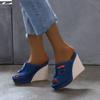 ZBYY Women's Flip Flop Sandals Open Toe Denim Wedge Platform Shoes Outdoor High Heel Sandals for Wedding Party Dress view 2