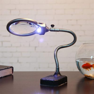 Magnifier Desktop Desk Lamp 2 LED Lights, Reading Desktop Primary Mirror 10X Auxiliary Mirror 20X for Hobby Crafts Inspection Reading Books Magazines Newspapers Model Building Sol