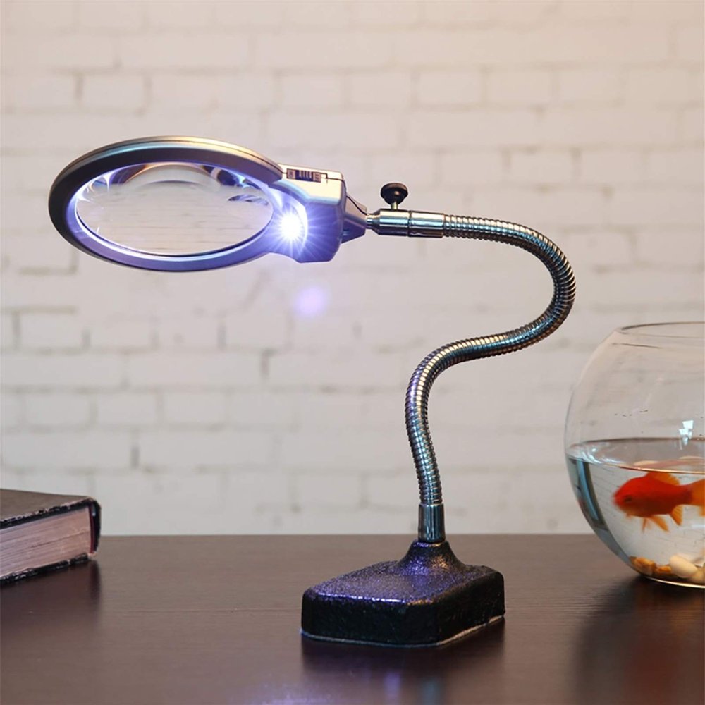 Magnifier Desktop Desk Lamp 2 LED Lights, Reading Desktop Primary Mirror 10X Auxiliary Mirror 20X for Hobby Crafts Inspection Reading Books Magazines Newspapers Model Building Sol