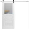 VDOMDOORS Mela 7012 | Interior Single Sliding barn Door with Frosted Glass, MDF, 24x96, White, Classic Style | Hardware Included view 1