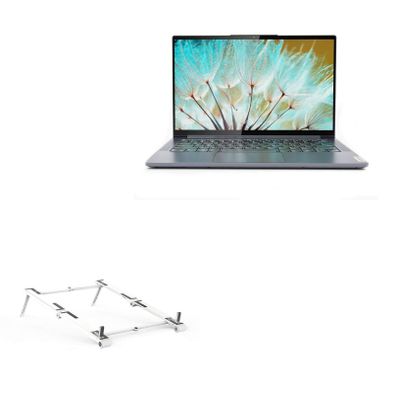 BoxWave Stand and Mount Compatible with Lenovo Yoga 7i (14 in) - Pocket Aluminum Stand 3-in-1, Portable Multi Angle Viewing Riser - Metallic Silver