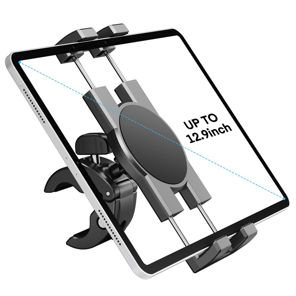 KDD Spin Bike Tablet Holder Mount, Phone iPad Holder Stand Exercise Bike Handlebar Mount for Stationary Bicycle, Treadmill, Microphone Stand, Fit for iPad Pro 12.9, Galaxy Tabs, iPhone(4.7-13)