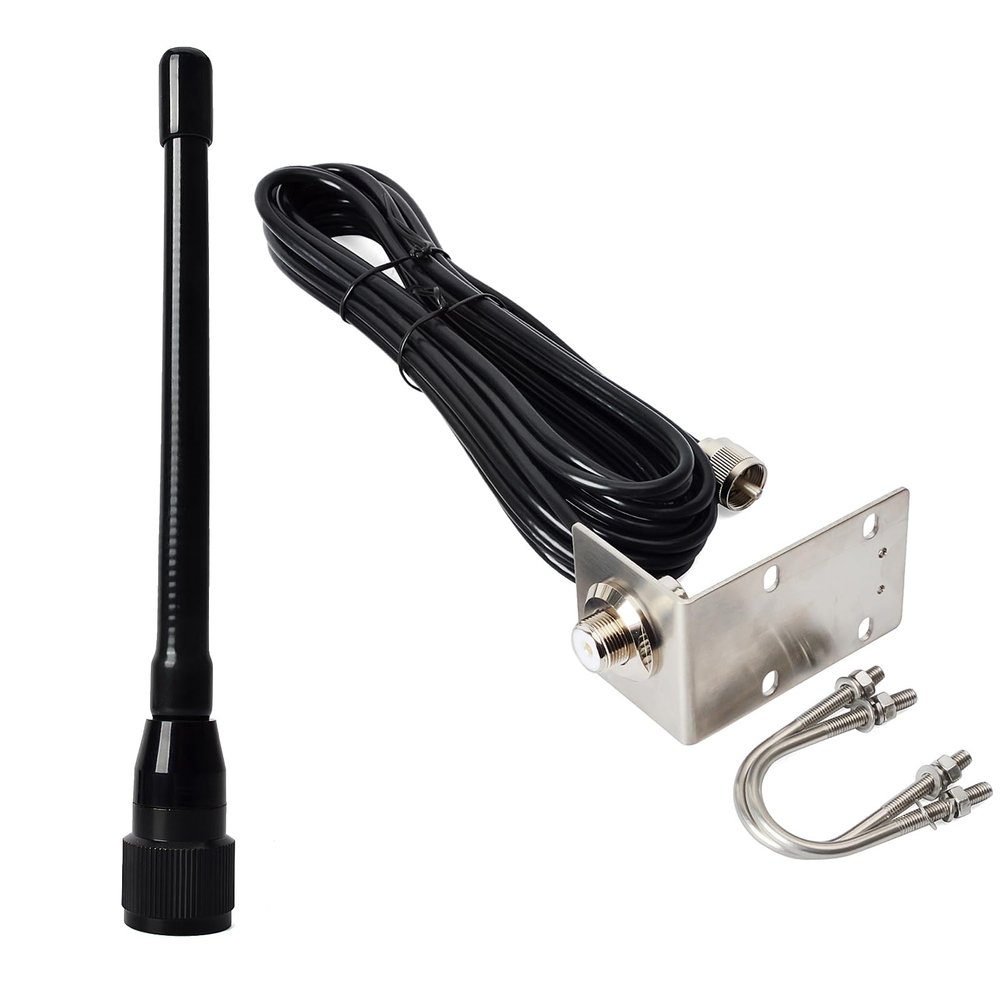 TWAYRDIO Low Profile 6.5" Marine VHF Antenna w/16.4ft RG58 Coaxial Cable PL-259 Connector and L-Shape Mounting Bracket for Boats