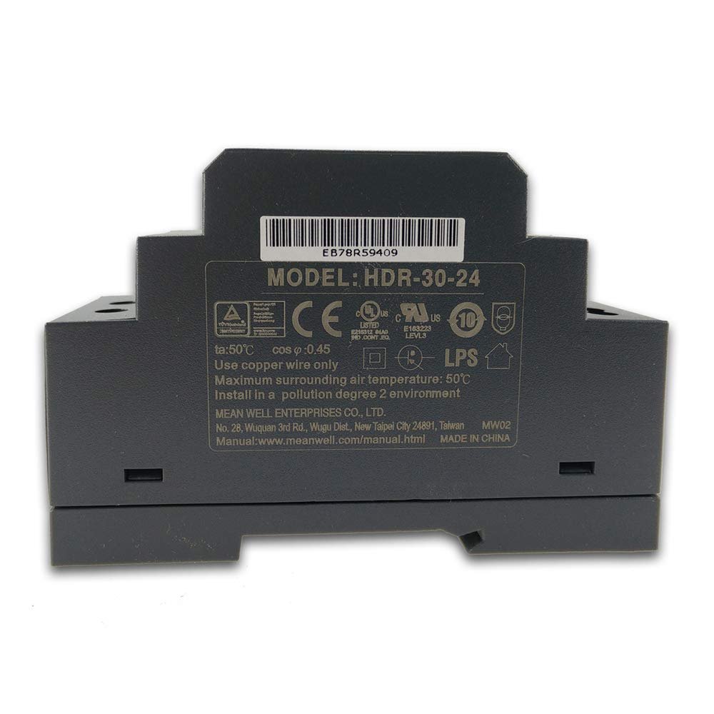Original Mean Well HDR-30 Series DIN Rail Power Supply 110V/220VAC to 5V 12V 15V 24V 48V DIN Rail Ultra Slim Step Shape Power Supply Isolated LPS CE UL Transformer (HDR-30-24(24V 1.5A))