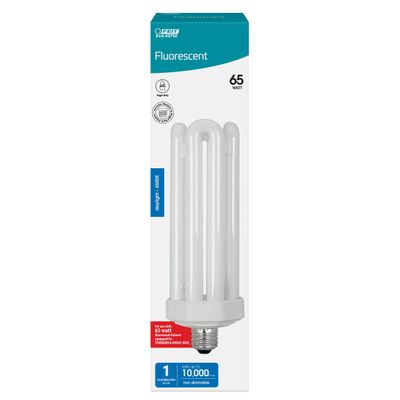 Feit Electric CFL Quad Tube Light Bulb, 300W Equivalent, E26 Base with Mogul Base Adapter, 65-Watt CFL Light Bulb for Residential & Commercial Use, 6500K Daylight, 10,000-Hour Lifespan, PLF65/65/G2