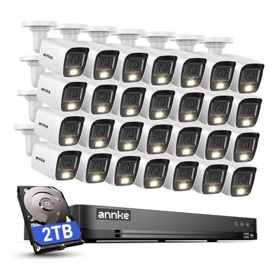 ANNKE 3K Lite Security Camera System, 32CH AI DVR Surveillance CCTV Recorder with AI Human/Vehicle Detection and 28x 1080P CCTV Surveillance Cams with Smart Dual Light, Remote Playback, 2TB Hard Drive
