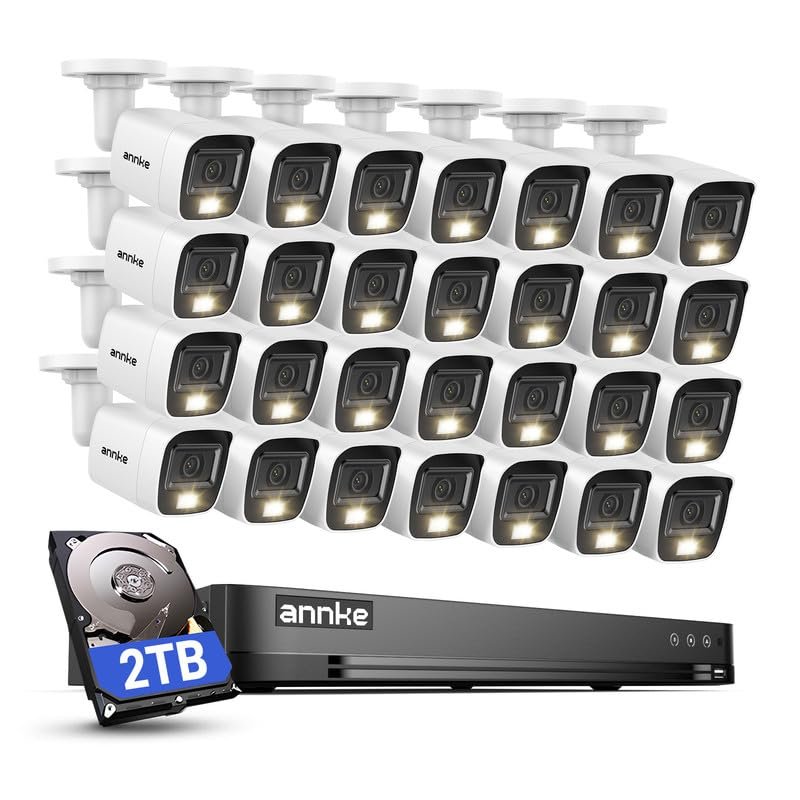 ANNKE 3K Lite Security Camera System, 32CH AI DVR Surveillance CCTV Recorder with AI Human/Vehicle Detection and 28x 1080P CCTV Surveillance Cams with Smart Dual Light, Remote Playback, 2TB Hard Drive
