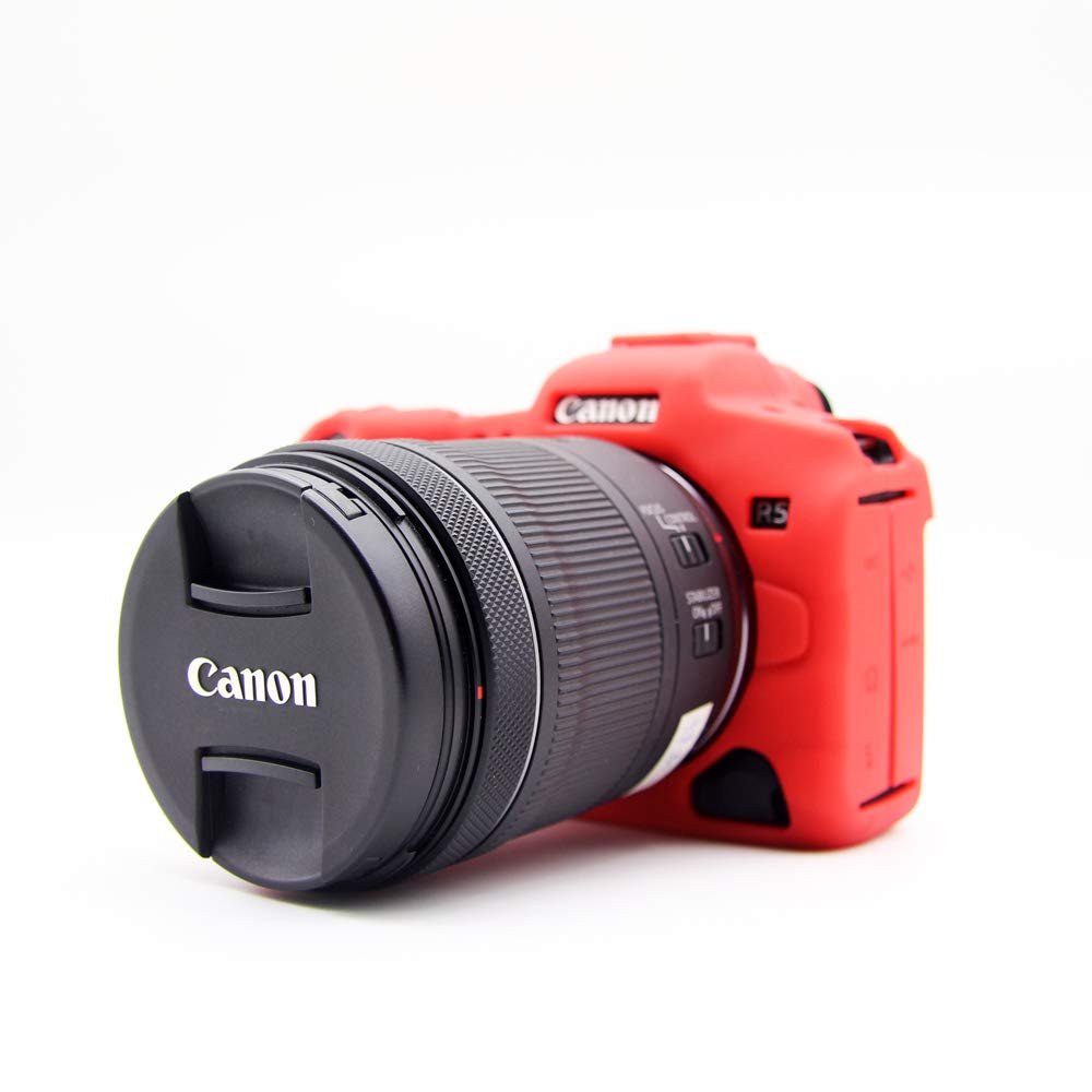R5 Case, BolinUS Fullbody Ultra-Thin Lightweight Rubber Soft Silicone Housing Case Bag Cover for Canon EOS R5 (Red)