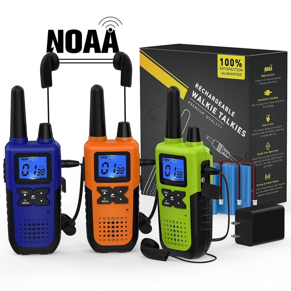 Topsung Walkie Talkies Long Range for Adults Rechargeable with Earpiece NOAA Weather Alert, Multi-purpose 2 Way Radio 3 Pack for Team Work Senior Care Kid Adventure Family Camping Hiking Skiing Cruise