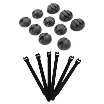 Cable Management Bundle, including 30 pack of Black Cable Ties (1/2" x 8") and 10 pack of Round Black 3M Adhesive Cable Clips
