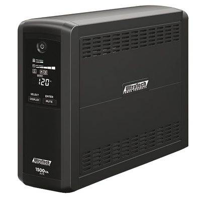 UltraTech 0E-1500V10RD Battery Backup Line-Interactive Mini-Tower UPS; 8 Outlets; 1500VA/ 900W; Automatic Voltage Regulation; HID Compliant USB Connectivity Port; LCD Display; EMI and RFI Filtration