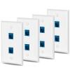 HuaHengHT Ethernet Wall Plate Outlet 4 Packs 2 cat6 Port RJ45 Network Female to Female Keystone Wall Inline Coupler Jack Plates Blue view 1