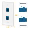 HuaHengHT Ethernet Wall Plate Outlet 4 Packs 2 cat6 Port RJ45 Network Female to Female Keystone Wall Inline Coupler Jack Plates Blue view 2