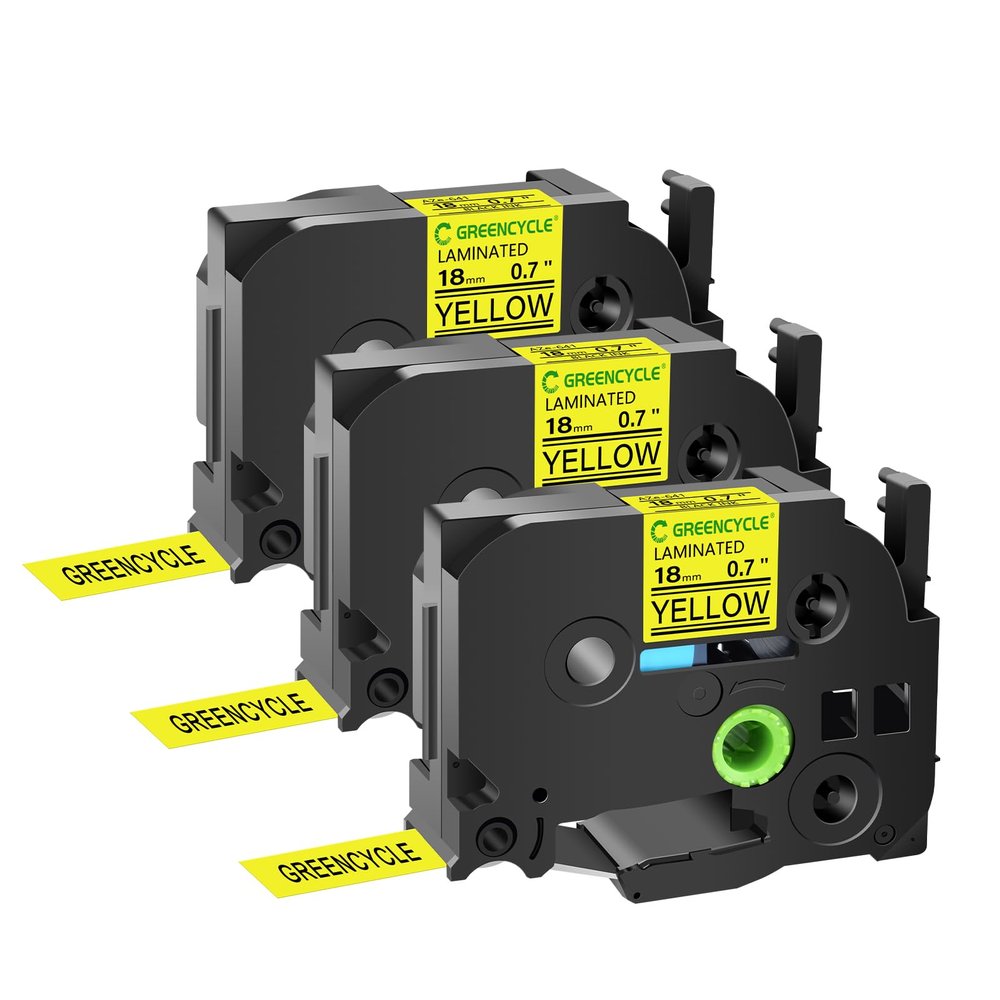 GREENCYCLE 3 Pack Compatible for TZe-641 TZe641 TZ641 TZ-641 AZE Tape 18mm 0.7 Inch 3/4" Black on Yellow Laminated Label Tape for PTD400, PTD400AD, PTD450, PTD600, PTP700, PTP710BT