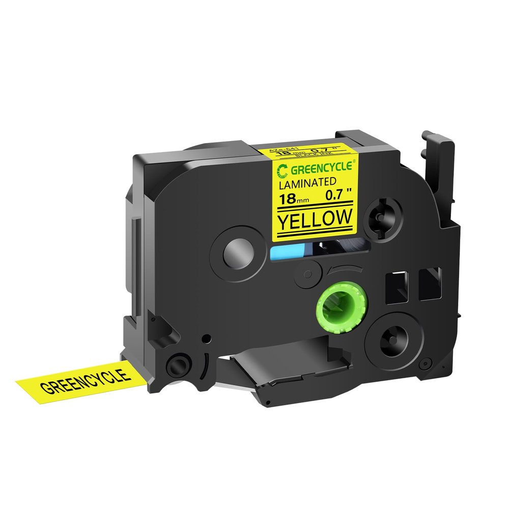 GREENCYCLE 50 Pack Compatible for TZe-641 TZe641 TZ641 TZ-641 AZE Tape 18mm 0.7 Inch 3/4" Black on Yellow Laminated Label Tape for PTD400, PTD400AD, PTD450, PTD600, PTP700, PTP710BT
