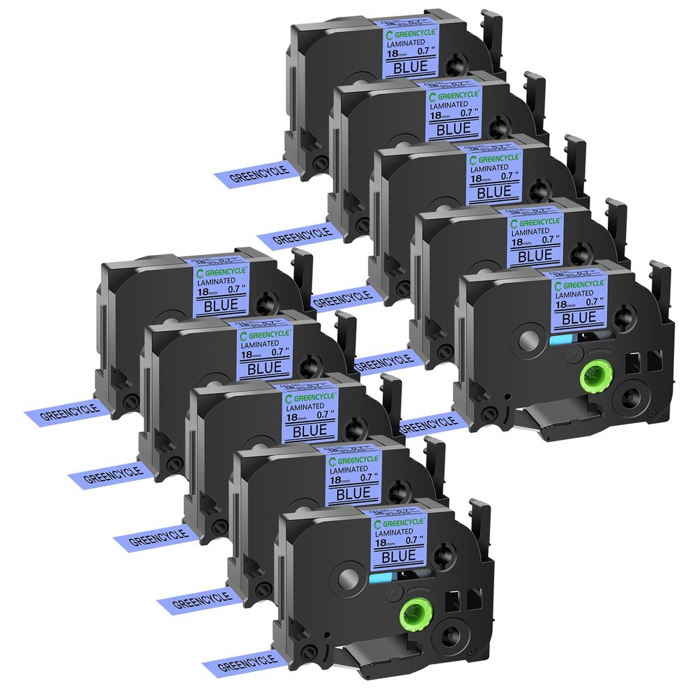 GREENCYCLE 10 Pack Compatible for TZe-541 TZe541 TZ541 TZ-541 AZE Tape 18mm 0.7 Inch 3/4" Black on Blue Laminated Label Tape for PTD400, PTD400AD, PTD450, PTD600, PTP700, PTP710BT
