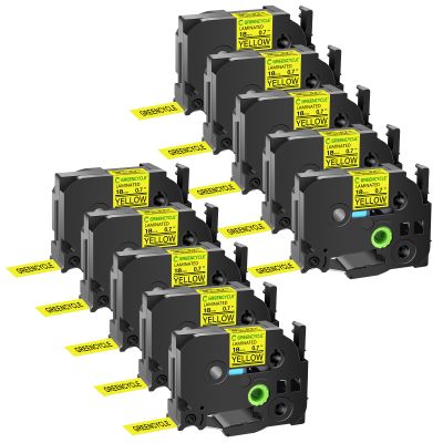 GREENCYCLE 10 Pack Compatible for TZe-641 TZe641 TZ641 TZ-641 AZE Tape 18mm 0.7 Inch 3/4" Black on Yellow Laminated Label Tape for PTD400, PTD400AD, PTD450, PTD600, PTP700, PTP710BT