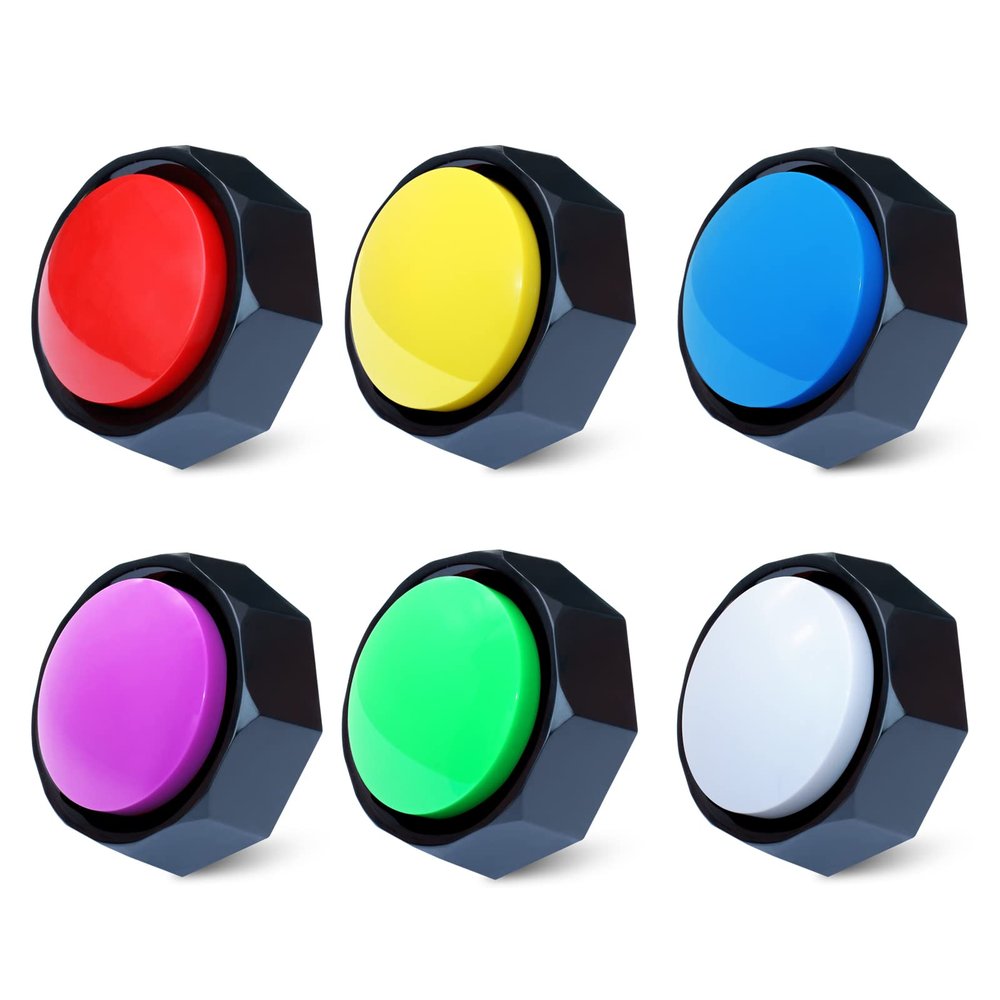 Recordable Buttons, Dog Training and Communication Buttons, Pack of 6, 30 Seconds Recording, 30 Scene 15 Custom Stickers, 6 Pairs Non-Slip Stickers, Sound Quality is Clearly (Batteries Included)