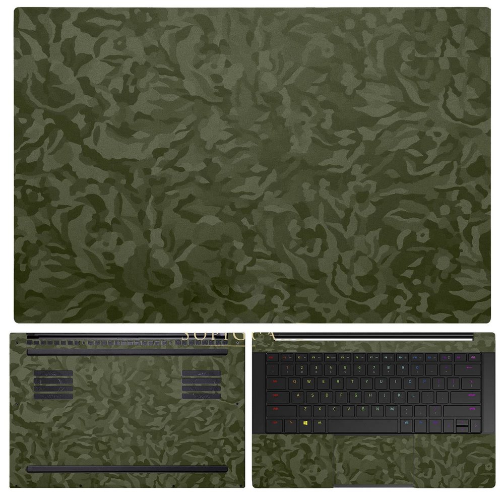 SopiGuard Sticker Skin for 2021-2019 Razer Blade Stealth 13.3" Edge-to-Edge Vinyl Decal Wrap Include Top, Trackpad, Palm Rest, and Bottom Panels (Camo Green)