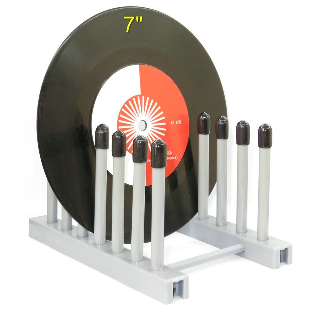 Pmsanzay Vinyl Record Storage Holder Stand cleaning device drying rack Display - With Silicone topKeep your records scratch free Holds up to 6 Album Lps, for 12" and 7" Records(No Records) Grey