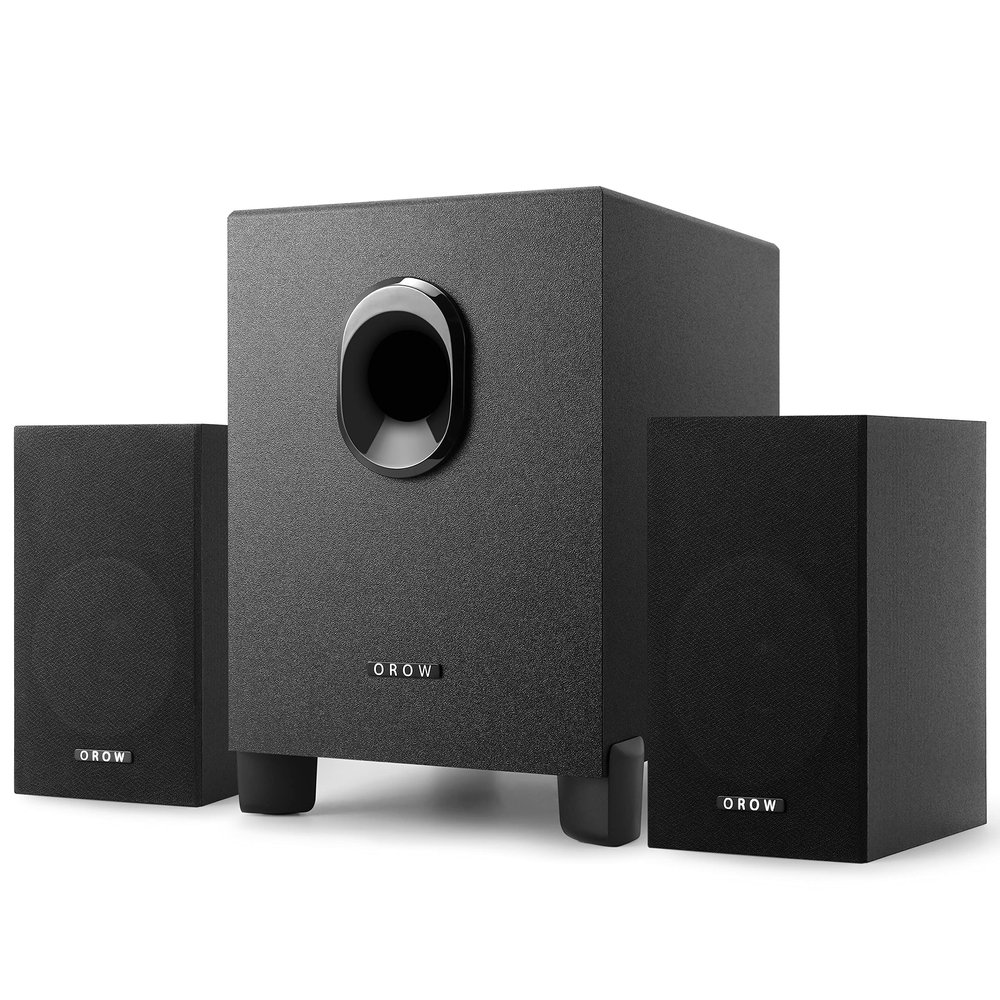OROW S211 New USB-Powered 2.1 Multimedia Speakers System with Subwoofer,16W Computer Speakers,Strong Bass,3.5mm Audio Inputs,Great for PC/PS4/TV (Wooden)
