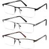 JJWELL 3 Pack Reading Glasses for Men Blue Light Blocking, Lightweight Metal Rectangle Semi Rimless Readers for Men, Anti Eyestrain/UV, Half Frame Spring Hinge Eyeglasses with Pouches 275 view 1