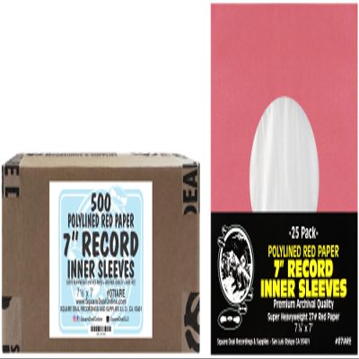 (500) Super Heavyweight Polylined Red Paper Inner Sleeves for 7" Records - Archival Quality, Acid-Free, Static-Free - Premium Protection - #07IARE