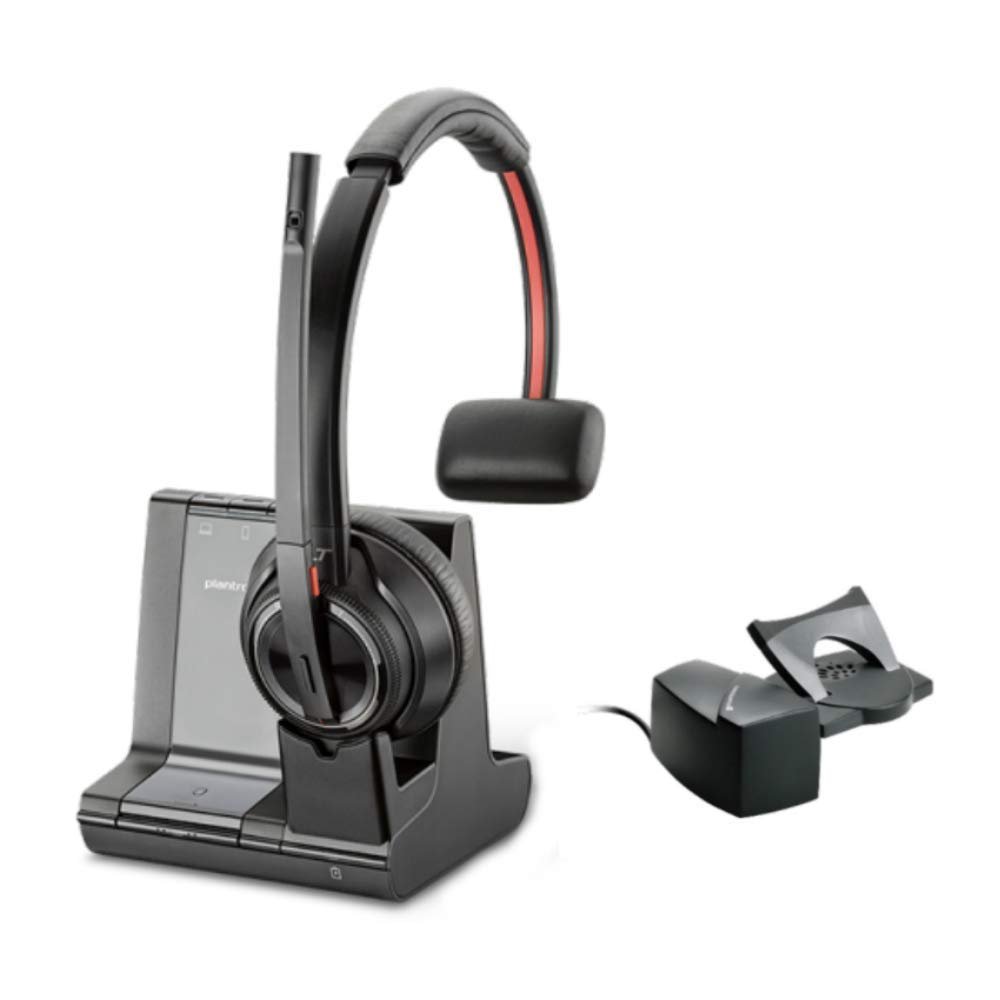 Plantronics Savi 8210 Office - Wireless DECT Single-Ear (Monaural) Headset - Connects to Deskphone, PC and Mac - Certified for Microsoft Teams, Zoom & More - Noise Canceling (Renewed)