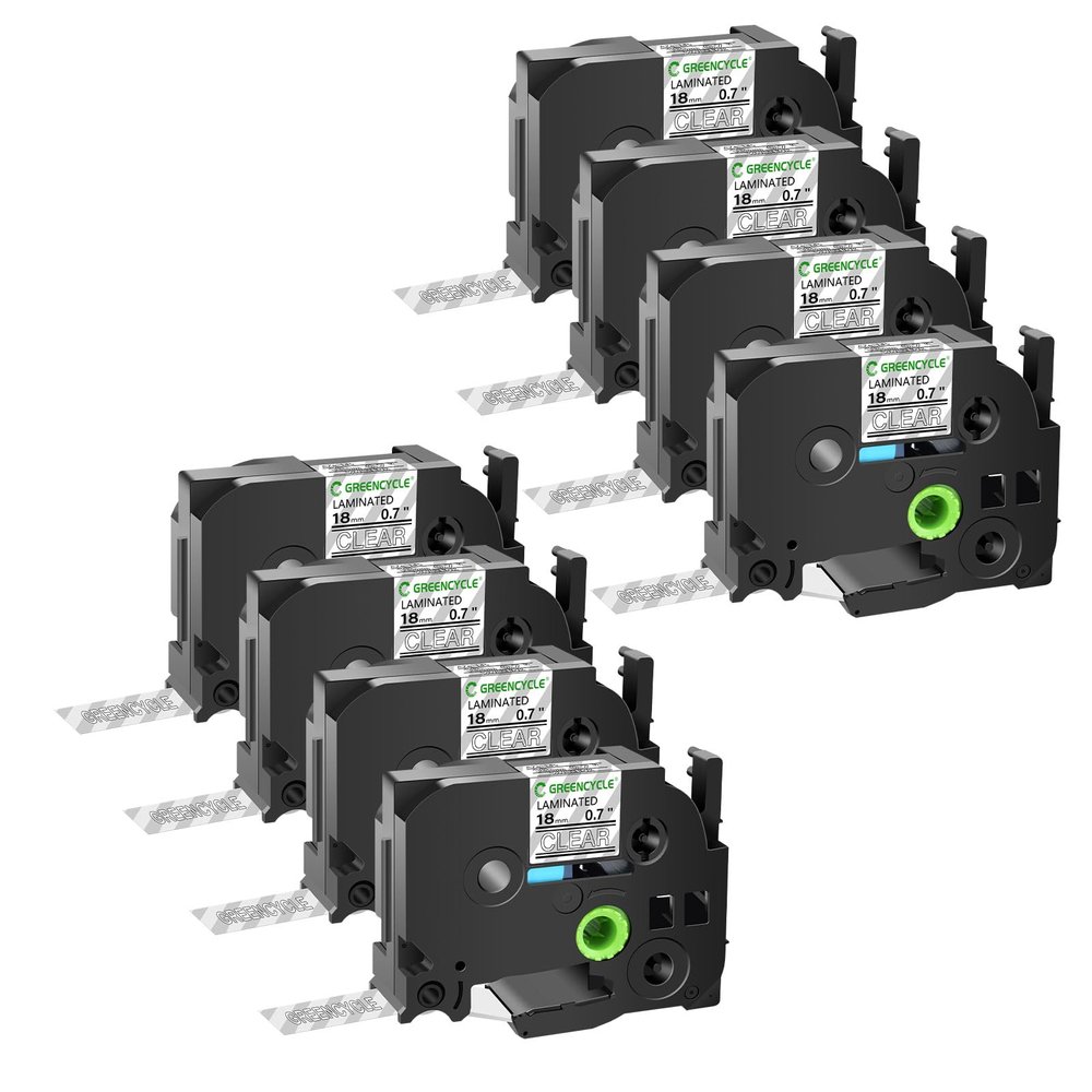 GREENCYCLE 8 Pack Compatible for Brother P Touch TZe-145 AZE 145 TZ145 3/4" 18mm 0.7 inch Laminated White on Clear TZ TZe Label Tapes Used in PTD400, PTD400AD, PTD450, PTD600, PTP700, PTP710BT