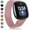 Amzpas Bands Compatible with Fitbit Versa 3 Fitbit Sense, Breathable Stainless Steel Loop Mesh Magnetic Adjustable Wristband for Fitbit Versa 3 / Sense for Women and Men(Rose Pink,Small) view 1