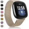 Amzpas Bands Compatible with Fitbit Versa 3 Fitbit Sense, Breathable Stainless Steel Loop Mesh Magnetic Adjustable Wristband for Fitbit Versa 3 / Sense for Women and Men(Champagne,Large) view 1