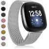 Amzpas Bands Compatible with Fitbit Versa 3 Fitbit Sense, Breathable Stainless Steel Loop Mesh Magnetic Adjustable Wristband for Fitbit Versa 3 / Sense for Women and Men(.Silver,Small) view 1