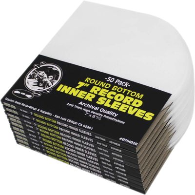 (500) 7 Round Bottom Vinyl Record Inner Sleeves - 2mil Thick - Archival Quality - #07IH02R