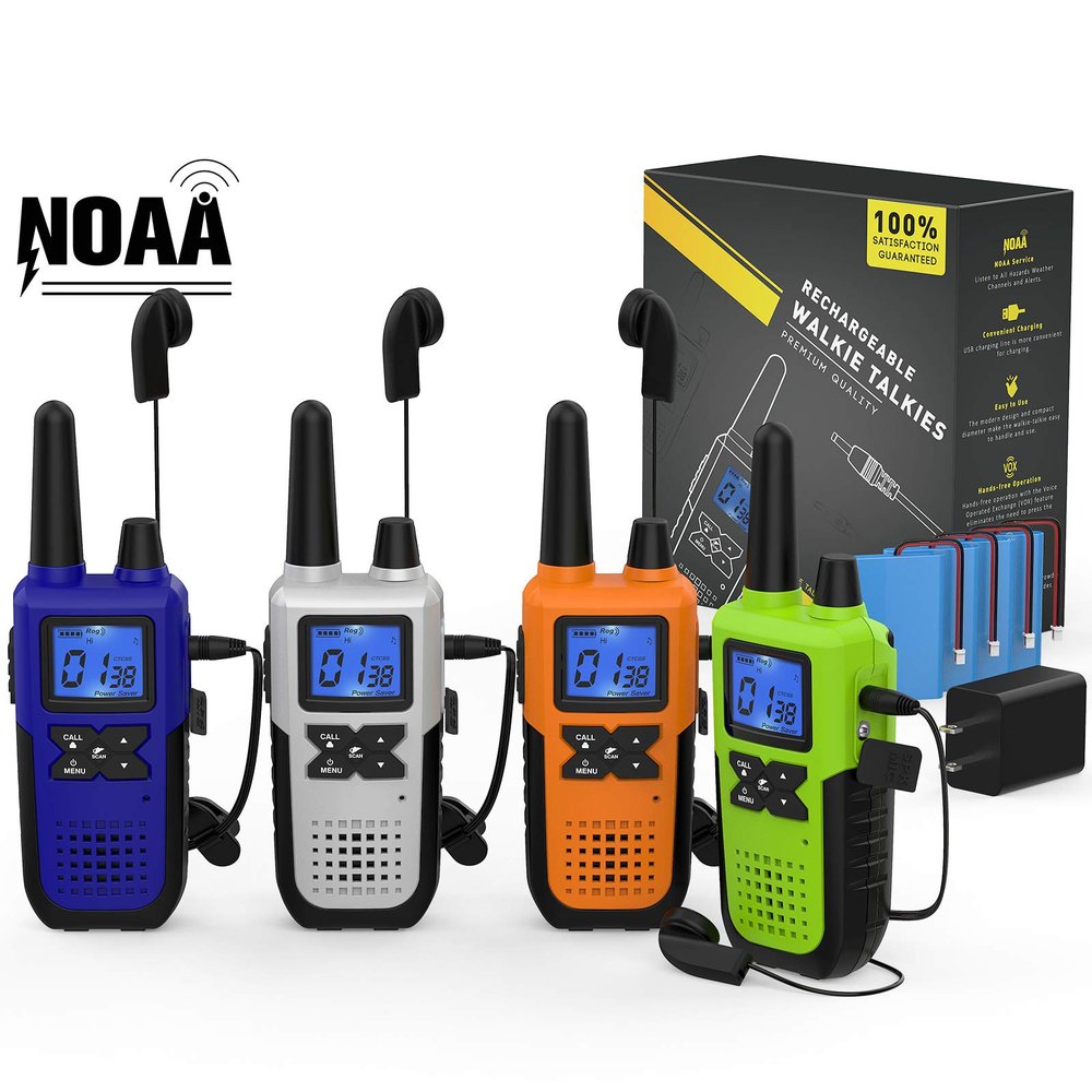 Topsung Walkie Talkies Long Range for Adults Rechargeable with Earpiece NOAA Weather Alert, Multi-purpose 2 Way Radio 4 Pack for Team Work Senior Care Kid Adventure Family Camping Hiking Skiing Cruise